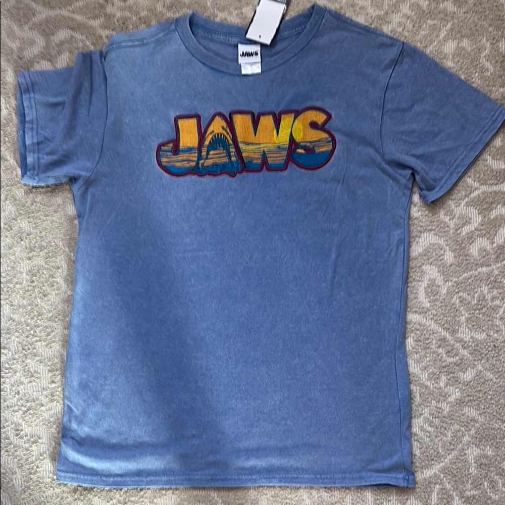 Blue JAWS Movie-Themed Short Sleeve Tee